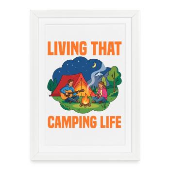 La vie en camping - Affiche encadrée (27 × 37 cm) - blanc - Devant