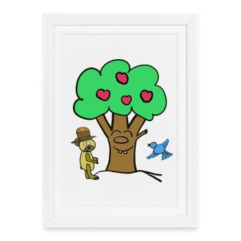 Pommier Arbre Ours en peluche Enfant d’été - Affiche encadrée (27 × 37 cm) - blanc - Devant