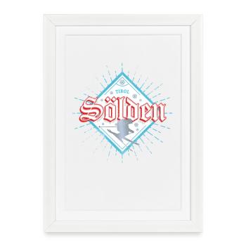 Sölden in Tirol Retro Skifahrer Vintage Skiurlaub - Gerahmtes Poster (27 × 37 cm) - Weiß - Vorne