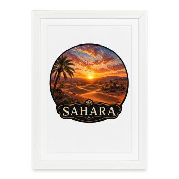 Vacances vintage dans les dunes de sable du désert du Sahara en Afrique du Nord - Affiche encadrée (27 × 37 cm) - blanc - Devant