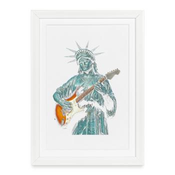 Statue de la Liberté jouant de la guitare électrique - Affiche encadrée (27 × 37 cm) - blanc - Devant