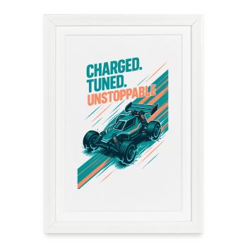 Chargé, accordé, inarrêtable | RC Buggy - Affiche encadrée (27 × 37 cm) - blanc - Devant