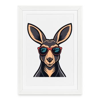 Kangourou Cool Lunettes Rouges - Affiche encadrée (27 × 37 cm) - blanc - Devant