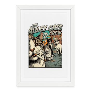 Le groupe Cats Crew Banda de Bande Dessinée Rétro - Affiche encadrée (27 × 37 cm) - blanc - Devant