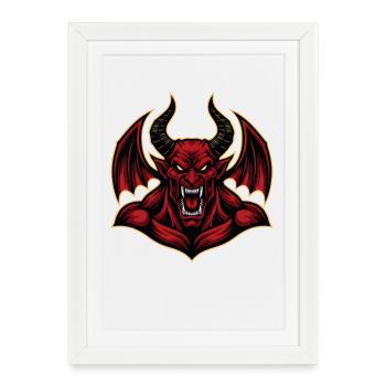Masque de Démon Démoniaque, Fantasy de Mort, Satan Halloween - Affiche encadrée (27 × 37 cm) - blanc - Devant