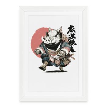 Samouraï sanglier en armure Ukiyo - Affiche encadrée (27 × 37 cm) - blanc - Devant