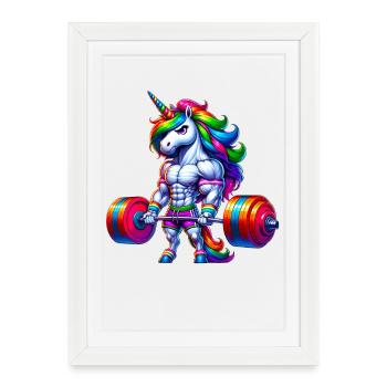 Gymnase de fitness de levée de terre Unicorn Weightlifting - Affiche encadrée (27 × 37 cm) - blanc - Devant