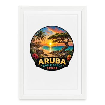 Palmiers du coucher de soleil des Caraïbes Aruba - Affiche encadrée (27 × 37 cm) - blanc - Devant