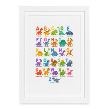 Alphabet Dino : Monde Coloré de Lettres - Affiche encadrée (27 × 37 cm) - blanc - Devant