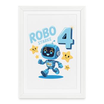 Robot Birthday Motif 4 Years Boy Gift - Framed poster (27 × 37 cm) - white - Front