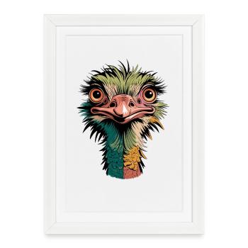 Tête d’autruche colorée et drôle oiseau comique - Affiche encadrée (27 × 37 cm) - blanc - Devant