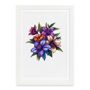 Bouquet de fleurs tropicales – Explosion de couleurs - Affiche encadrée (27 × 37 cm) - blanc - Devant