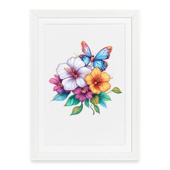 Bouquet with butterfly - Framed poster (27 × 37 cm) - white - Front