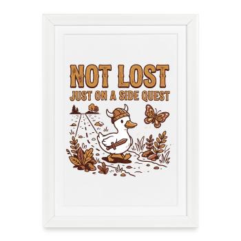 Canard TDAH - Juste en quête secondaire - Affiche encadrée (27 × 37 cm) - blanc - Devant