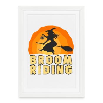 Sorcière de balai – Halloween Witch Fun - Affiche encadrée (27 × 37 cm) - blanc - Devant
