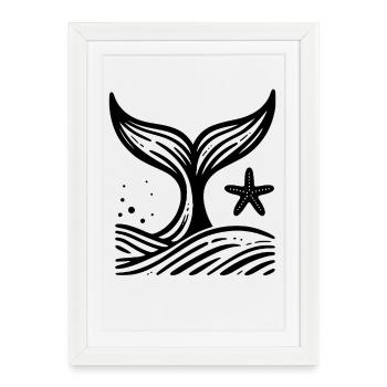 Art de la baleine : Style Océan Blanc Noir - Affiche encadrée (27 × 37 cm) - blanc - Devant