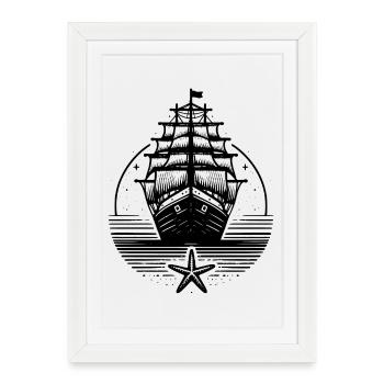 Sailing Ship Silhouette Vintage Sea - Framed poster (27 × 37 cm) - white - Front