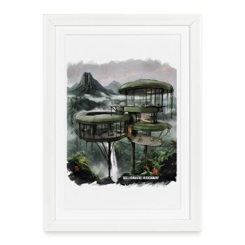 REPAIRE DES MILLIARDAIRES - Villa futuriste dans la jungle - Affiche encadrée (27 × 37 cm) - blanc - Devant