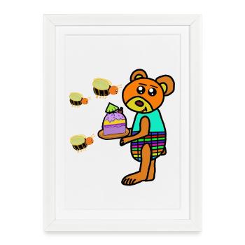 Ours avec gâteau d’anniversaire enfants - Affiche encadrée (27 × 37 cm) - blanc - Devant