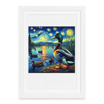 Nuit étoilée de canard colvert - Affiche encadrée (27 × 37 cm) - blanc - Devant