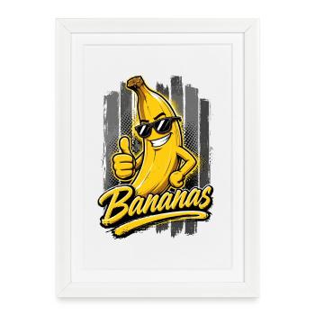 Bananes Cool Drôle Banane avec des lunettes de soleil - Affiche encadrée (27 × 37 cm) - blanc - Devant