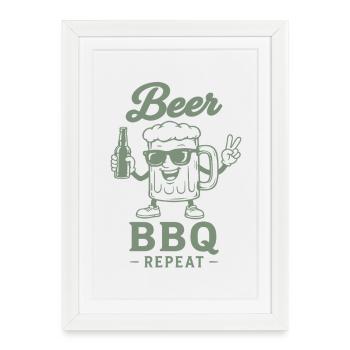 BIÈRE BARBECUE RÉPÉTITION Grilling Beer Graphic - Affiche encadrée (27 × 37 cm) - blanc - Devant