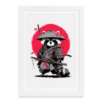 Raccoon Samurai under Crimson Moon - Framed poster (27 × 37 cm) - white - Front