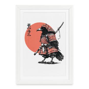 Raven Samurai in Armor Ukiyoe Sunset - Framed poster (27 × 37 cm) - white - Front