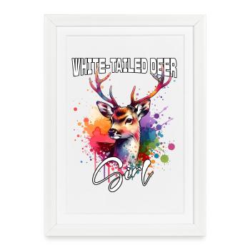 White-tailed Deer Girl White-tailed Deer - Framed poster (27 × 37 cm) - white - Front