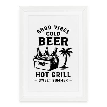 BIÈRE FROIDE GRILL CHAUD ÉTÉ DOUX - Affiche encadrée (27 × 37 cm) - blanc - Devant