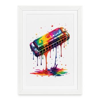 Harmonica avec de la peinture qui goutte - Affiche encadrée (27 × 37 cm) - blanc - Devant