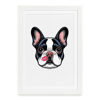 Bouledogue français Embrasse Chien Amour - Affiche encadrée (27 × 37 cm) - blanc - Devant