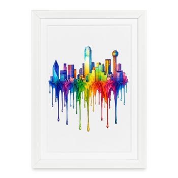 Dallas, Texas – Peinture dégoulinante - Affiche encadrée (27 × 37 cm) - blanc - Devant