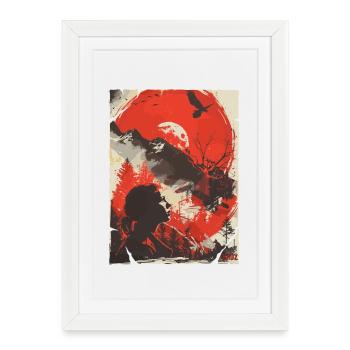 Red Moon Wilderness Silhouette - Framed poster (27 × 37 cm) - white - Front