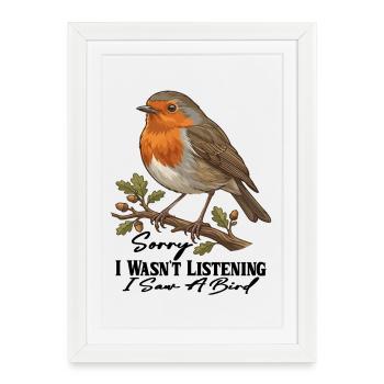 Autumn Robin on Branch - Framed poster (27 × 37 cm) - white - Front