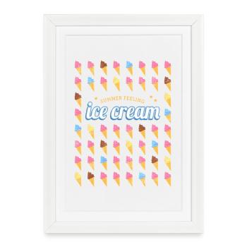 Glace en cornet style gaufre vintage - Affiche encadrée (27 × 37 cm) - blanc - Devant