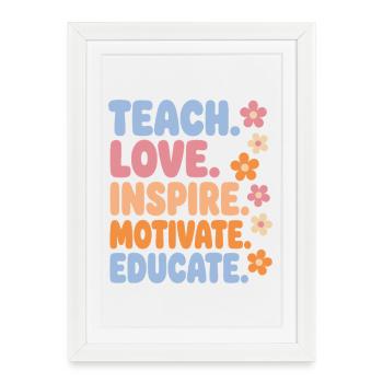 Enseignant Enseigne Aime Inspire Chemise - Affiche encadrée (27 × 37 cm) - blanc - Devant
