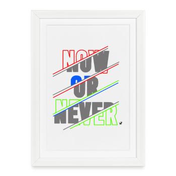 Aujourd’hui Ore Never Lettering - Affiche encadrée (27 × 37 cm) - blanc - Devant