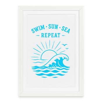 Nager Soleil Mer Répéter Vagues d’été Océan - Affiche encadrée (27 × 37 cm) - blanc - Devant