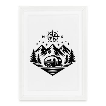 Camping Compass Mountains - Framed poster (27 × 37 cm) - white - Front