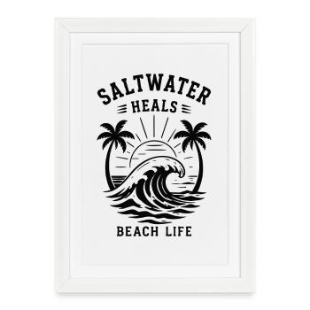 L’eau salée guérit la vie de la plage Vague océanique - Affiche encadrée (27 × 37 cm) - blanc - Devant