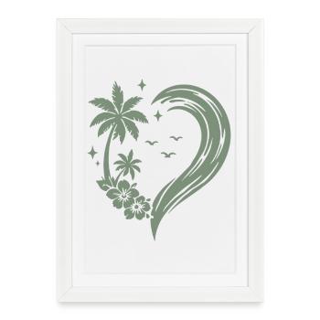 Heart Palm Tree Flowers Ocean Wave - Framed poster (27 × 37 cm) - white - Front