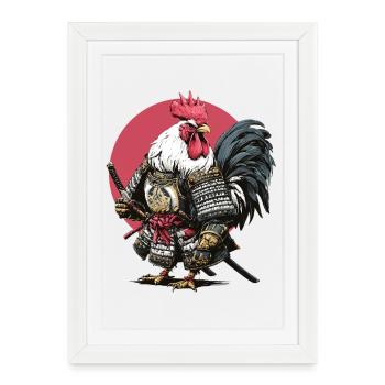 Armure samouraï coq - Affiche encadrée (27 × 37 cm) - blanc - Devant