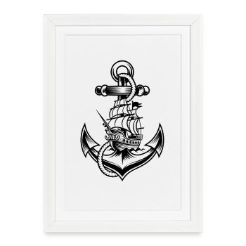 Motif d’ancre maritime avec histoire - Affiche encadrée (27 × 37 cm) - blanc - Devant