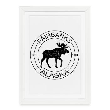 Fairbanks Alaska Moose Rétro Vintage - Affiche encadrée (27 × 37 cm) - blanc - Devant
