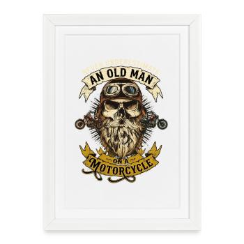 Vieux Motard, Motard, Crâne Vintage - Affiche encadrée (27 × 37 cm) - blanc - Devant