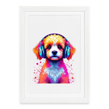 Casque Caniche - Affiche encadrée (27 × 37 cm) - blanc - Devant