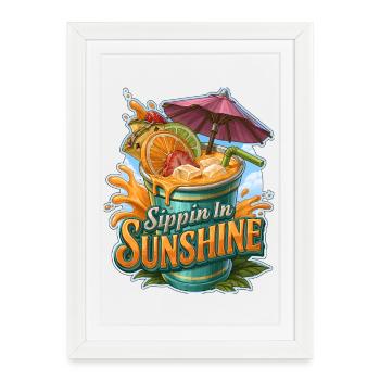 Sippin In Sunshine Cocktail de Fruits Tropicaux - Affiche encadrée (27 × 37 cm) - blanc - Devant