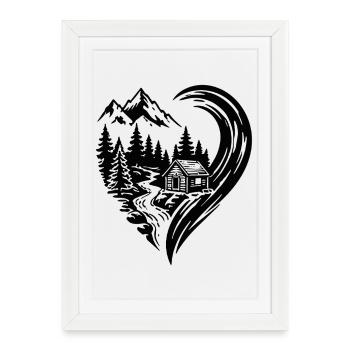 Heart Mountains Hut, nature Adore la randonnée - Affiche encadrée (27 × 37 cm) - blanc - Devant