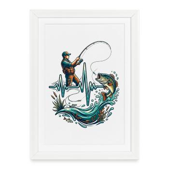 Pêche au battement de cœur Pêcheur ECG Poisson - Affiche encadrée (27 × 37 cm) - blanc - Devant